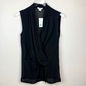 Helmut Lang Silk Wrap Top Womens S Black Career Sheer Designer Quiet Luxury NWT
